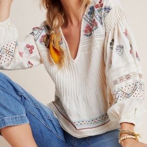 Anthropologie Kayla Embroidered Blouse